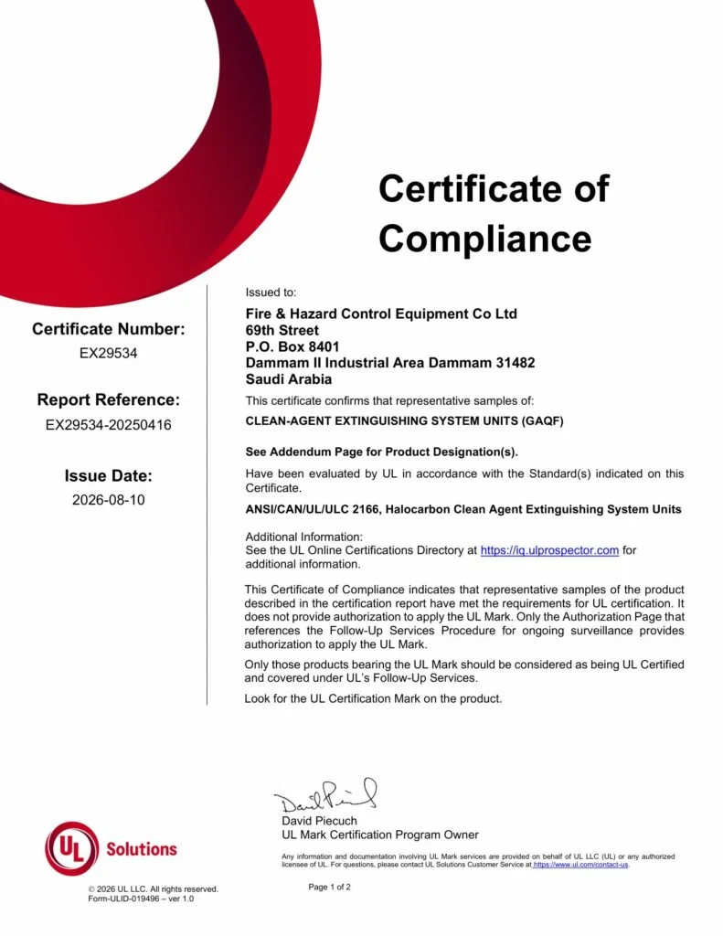 UL Multiple Listing Certificate EX29534 for FHC