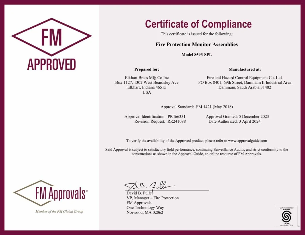 FM Approval for Elkhart model 8593-SPL
