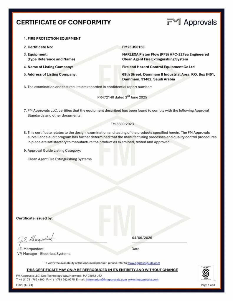 FM Approval certificate FM25US0150 for FHC